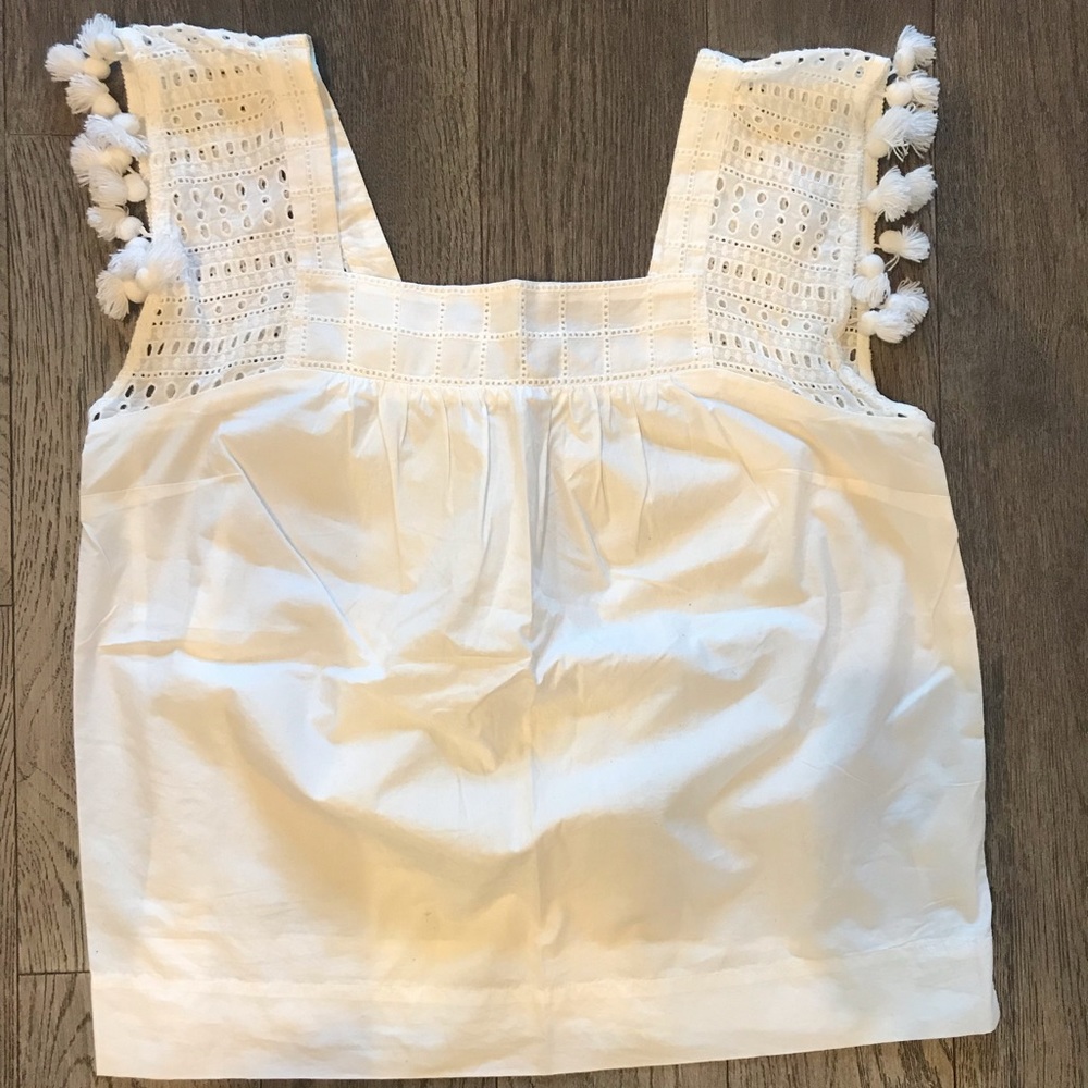 Jcrew White Pom Pom tank top - great condition!